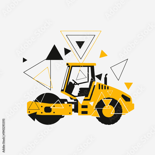 Modern Geometric Road Roller Machine Construction Equipment Illustration