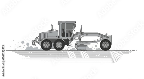 Modern Grader Machine Levitating With Dirt Clouds Over Contoured Ground