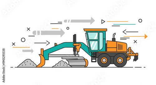 Modern Grader Machine Performing Roadwork And Site Preparation Operations