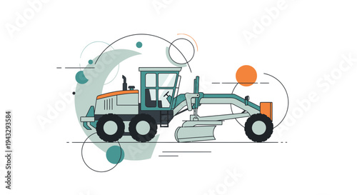 Modern Grader Machine Working on Construction Site Abstract Elements