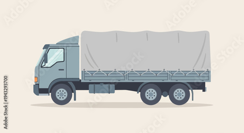Modern Grey Tarpaulin Truck Graphic For Transportation And Logistics