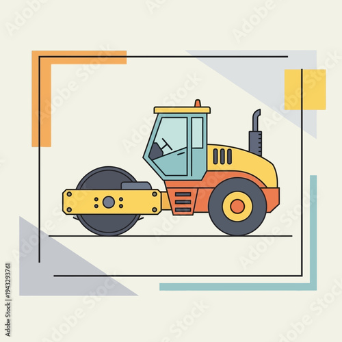 Modern Illustration Of A Compact Steamroller Machine For Roadwork Projects