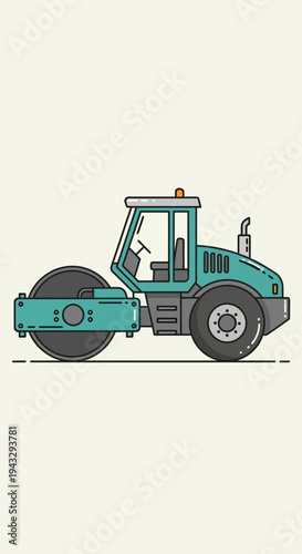 Modern Illustration Of A Teal Steamroller Machine In Profile