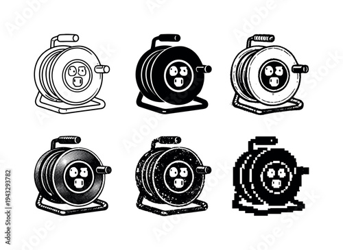 Portable cable reel with circular drum and side handle designed for managing long power cords | Create ONE image containing