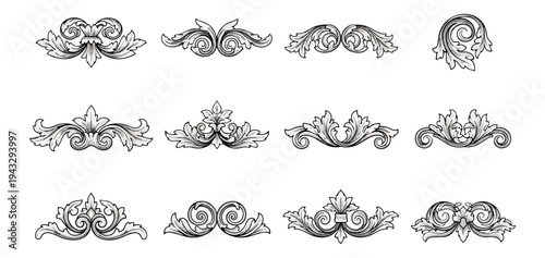 Decorative floral ornaments on black background