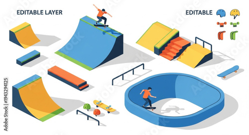Skate Park Playground Ramps Illustration.