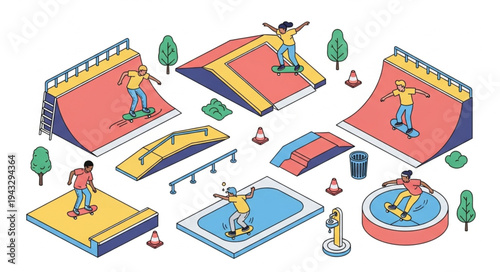 Skateboarder Performing Tricks at Skatepark.