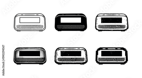 Smart alarm clock device with speaker grill and compact body for bedside time and wake notifications | Create ONE image