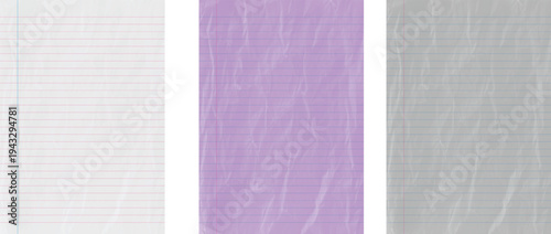 Lined paper sheets in white purple and gray colors  Stationery backgrounds for writing and note taking  Educational and office supplies