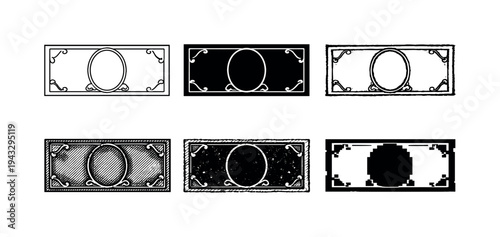 Blank Banknote Variations. Blank banknote with rectangular shape and central emblem frame used as paper currency for cash payments