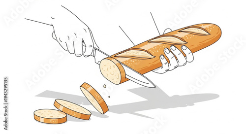 Sliced Fresh Baguette on White.