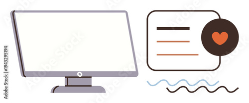 Digital marketing, online services, web design, user experience, social media, content creation. Computer monitor and a speech bubble with symbols. Digital marketing and online services concept