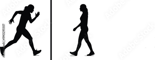 Silhouettes of a woman running depicted in two different stages