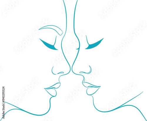 Two faces in profile nearly touching depicted in a minimalist style