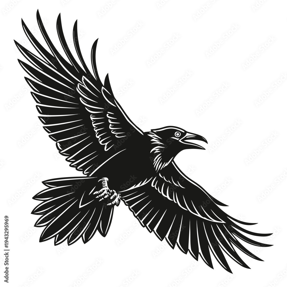 Obraz premium Raven in Flight Illustration Vector