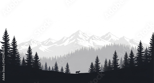 Silhouetted Trees Against Mountain Landscape.