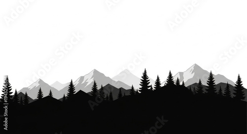 Silhouetted Trees Against Mountain Range.