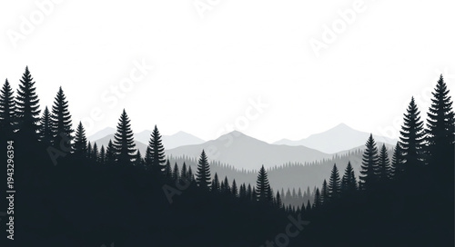 Silhouetted Trees Against Mountain Landscape.