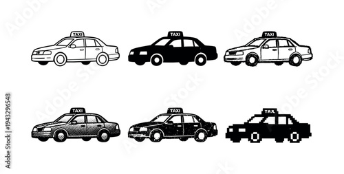 City taxi car with roof sign and four doors used for passenger transportation on demand in urban areas | Create ONE image