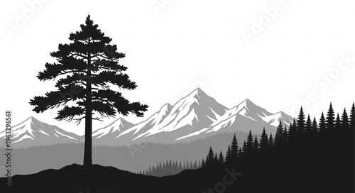 Silhouette of Tree against Mountains.