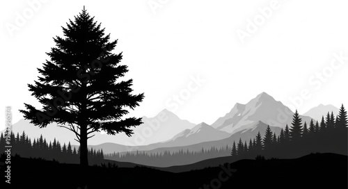 Silhouette of Tree against Mountains.