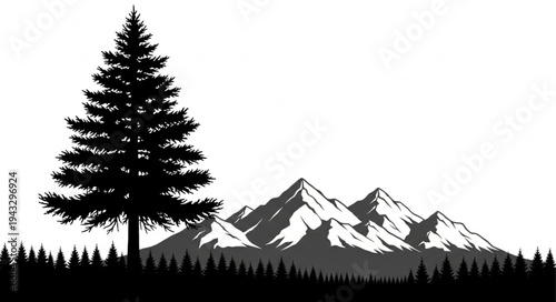 Silhouette of Tree and Mountains.