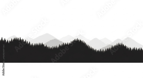 Silhouette of Trees against Mountains.