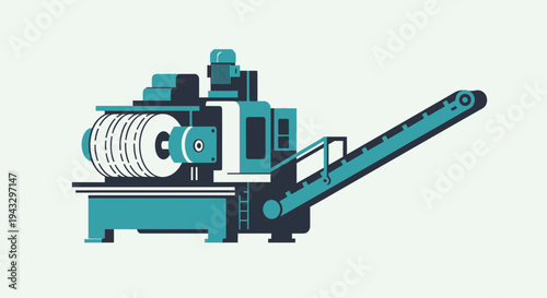 Modern Industrial Machinery With Conveyor Belt On White Background