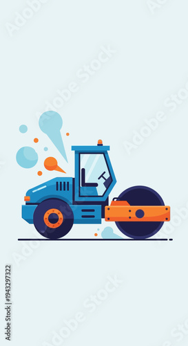 Modern Industrial Road Roller Vehicle Graphic Element