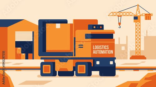 Modern Logistics Automation With Automated Truck and Crane Illustration