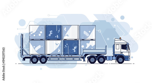 Modern Logistics Truck Transporting Shipping Containers Across The Globe