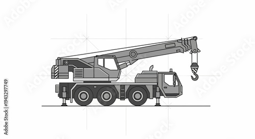 Modern Mobile Crane Vector Illustration With Engineering Grid Lines