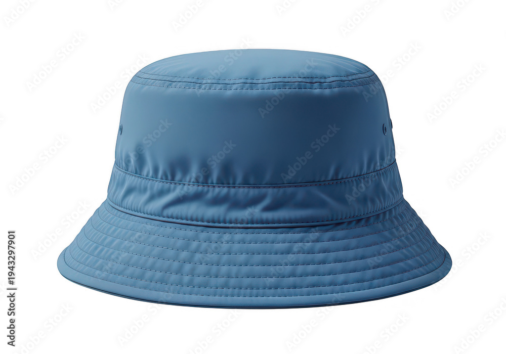 Fototapeta premium A blue bucket hat with a wide brim and textured pattern isolated on transparent background