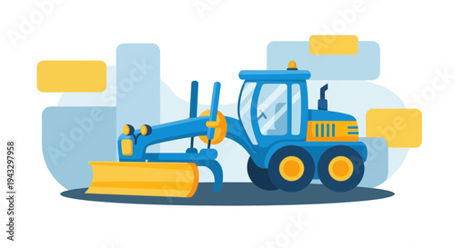 Modern Motor Grader Flat Design Construction Vehicle Illustration
