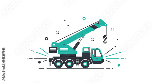 Modern Mobile Crane Illustration Construction Vehicle Equipment Transport