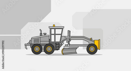 Modern Motor Grader Illustration Industrial Heavy Machinery For Road Construction and Landscaping