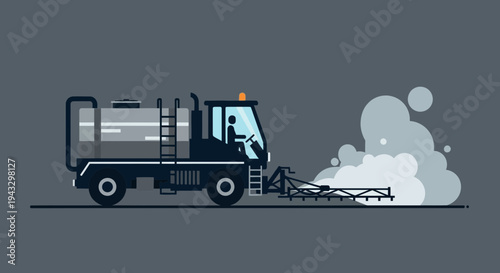 Modern Municipal Street Sweeper Truck Spraying Cleaning Solution On Road Surface