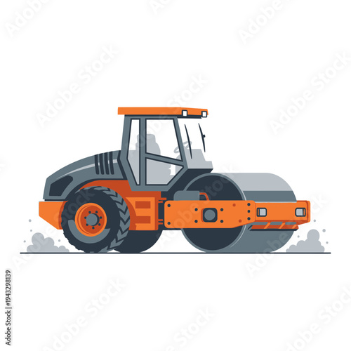 Modern Orange And Gray Steamroller Machinery Vehicle Illustration