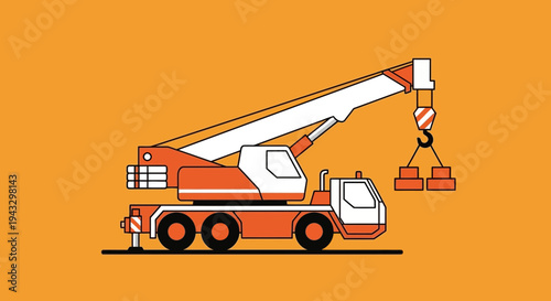 Modern Mobile Crane Lifting Construction Materials With Bold Lines