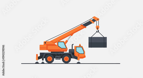Modern Orange Crane Lifting Heavy Load Construction Site Equipment
