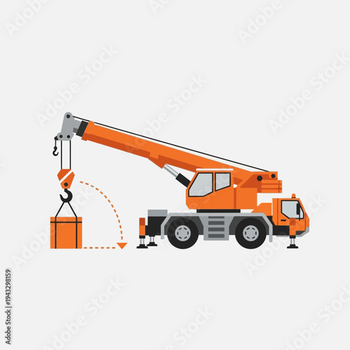 Modern Mobile Crane Lifting Heavy Cargo Construction Site Equipment Illustration