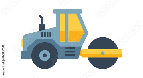 Modern Road Roller Construction Vehicle Flat Design Illustration