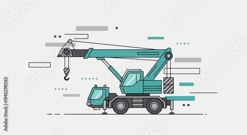 Modern Mobile Crane Machinery In Flat Design Style