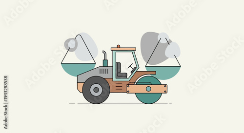 Modern Road Roller Machine Graphic Design Industry And Construction Vehicle