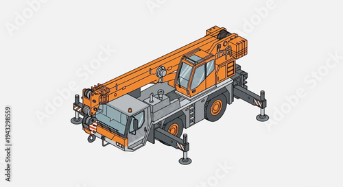 Modern Orange Mobile Crane Machine Illustration Isolated on White Background