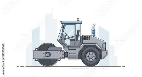 Modern Road Roller Machine Illustration Construction Vehicle Icon