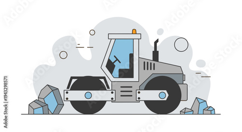 Modern Road Roller Machine Illustration For Construction Projects