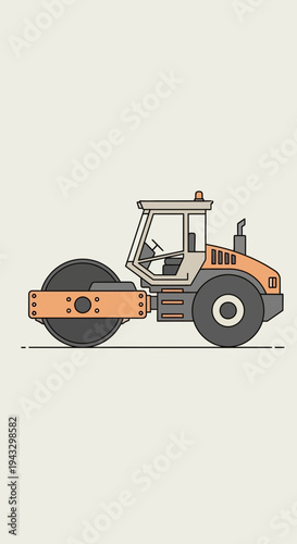 Modern Road Roller Machine Illustration For Construction Projects And Heavy Machinery