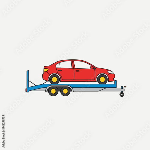 Modern Sedan Transported Safely On A Double Axle Car Hauler Trailer For Delivery