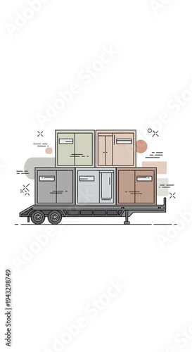 Modern Shipping Containers Stacked on Flatbed Trailer Ready for Transport
